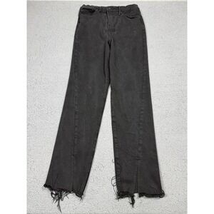 Good American Good Boy Jeans Womens 10/30 Black Charcoal High Rise Raw Hem Ankle